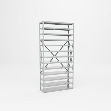 Pucel Bin Shelving Rack, 36 in W x 73 in H x 12 in D, 13 Shelves, Gray BR-1236-13-0
