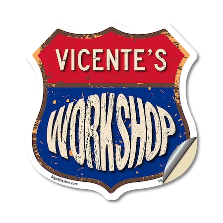 Signmission Vicente's Workshop, 12 Inch X 12 Inch, Vinyl Decal SHI-D-12-489-VICENTE