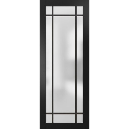 Sartodoors Slab Barn Door Panel Frosted Glass Lite Planum 2112 Black 36x84 Solid Core Modern Interior PLANUM2112S-BLK-36 x 84