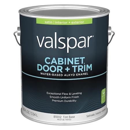 Valspar 8100 Cabinet, Door and Trim Paint Enamel, Water Base, Satin Sheen, Tint Base, 1 gal 028.0081002.007