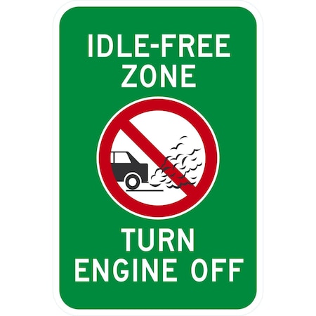 Lyle Idle-Free Zone Turn Engine Off (W/Sym), 12x18, Diamond Grade, Green G-3120-DG_12x18