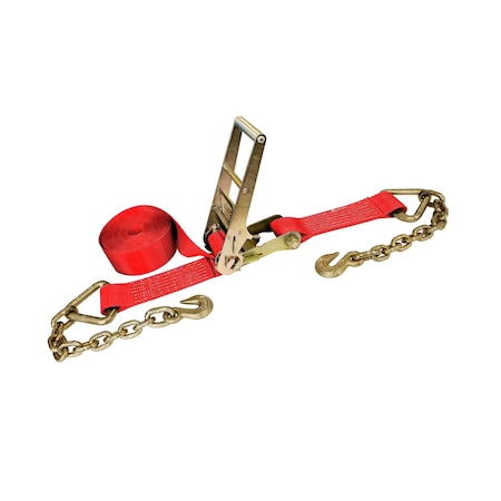 Tie 4 Safe 3'' x 30' Ratchet Strap w/ Chain Extension. WLL: 5,400 LBS Red RT20R-1530-F87-R-C-1
