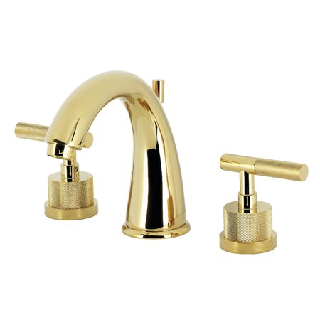 Kingston Brass Widespread Bathroom Faucet with Knurled Handle and Brass Pop-Up, Polished Brass KS2962KNL