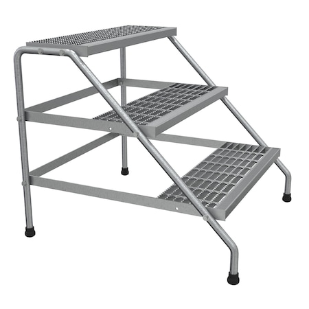 Vestil Aluminum Wide 3, Step Stand, Knock Down, 3 Steps, 30 Overall Height, Aluminum, Silver SSA-3W-KD
