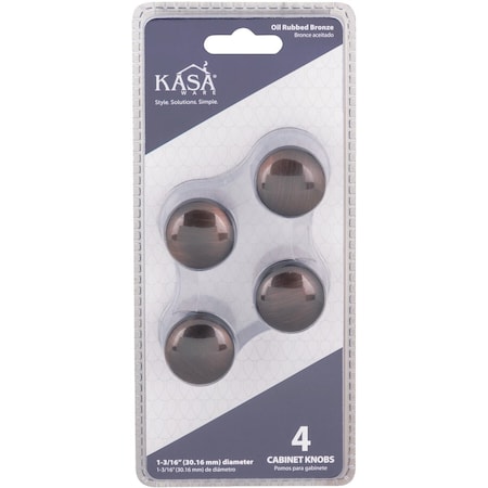Hardware Resources KasaWare 1-3/16'' Dia. Brushed Oil Rubbed Bronze Cabinet Knob, 4PK K778BORB-4