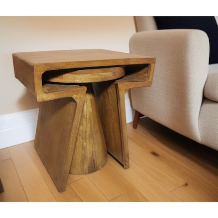 Homeroots Set of Two Walnut Distressed Solid Wood Pedestal Nested Tables 605991