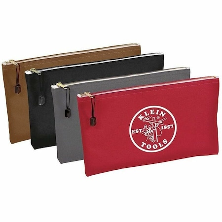 Klein Tools Zipper Bags, Canvas Tool Pouches Brown/Black/Gray/Red, 4-Pack 5141