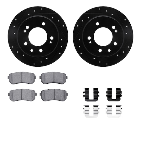 Dynamic Friction Co DFC Brake Rotor - Dimpled & Slotted - Black w/5000 Brake Pads & HW Kit 8512-03036