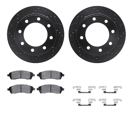 Dynamic Friction Co DFC Brake Rotor Drilled & Slotted - Black- w/Ultimate Duty Brake Pad & HW Kit 8412-54048