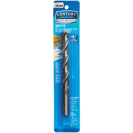 Century Drill & Tool 29/64'' Tungsten High Speed Steel Quick-Cut Point Brite Drill Bit 22329