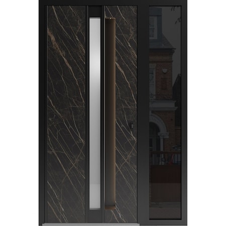 Vdomdoors Aluminum Door with Hidden Handle Hiddex 0155 Natural Noir Entry Steel Metal Modern Painted W36+16xH HIDDEX0155EXD-NOIR-W36+16xH80-RH-I