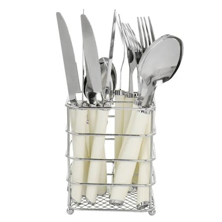Gibson Everyday Fairfield 16 Piece Flatware Set with Wire Caddy in Egg Shell 82673.16