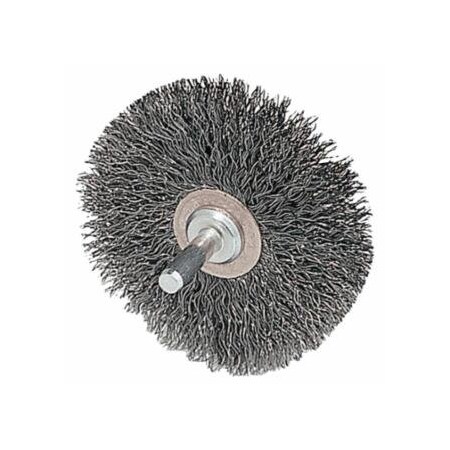 Weiler Stem-Mounted Narrow Conflex Brush, 3 in dia x 1/2 in W Face, 0.014 in Steel, 20000 RPM, 1/4 in Stem 804-17617