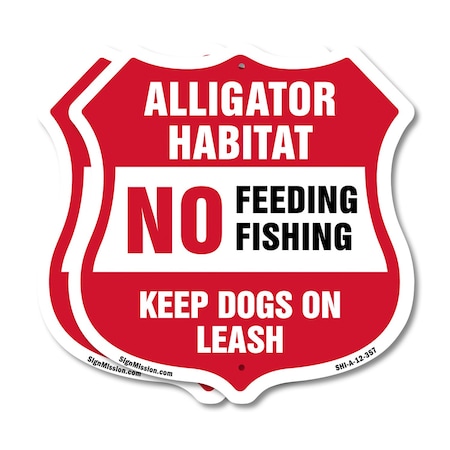 Signmission Alligator Warning Shield Sign Alligator, 12 inch X 12 inch, Aluminum Metal Sign, 2PK SHI-A-2PACK-12-357