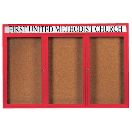 Aarco Enclosed Natural Pebble Grain Cork Bulletin Board w/ Header Red Powder Coated Al Frame, 48''Hx72''W DCC4872-3RHR