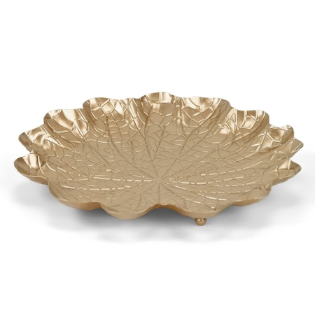 Homeroots 12in Gold Metal Handmade Leaf Trinket Tray 713009