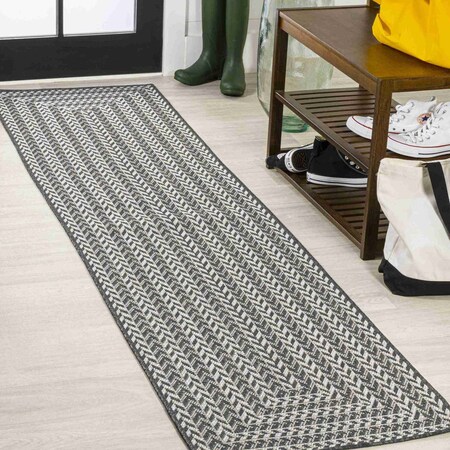 Jonathan Y Chevron Modern Concentric Squares Black/Light Gray 2 ft. x 8 ft. Indoor/Outdoor Runner Rug SMB206B-28