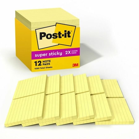Post-It Super Sticky Notes, 4x4 In., Yellow, PK12 675-12SSCP