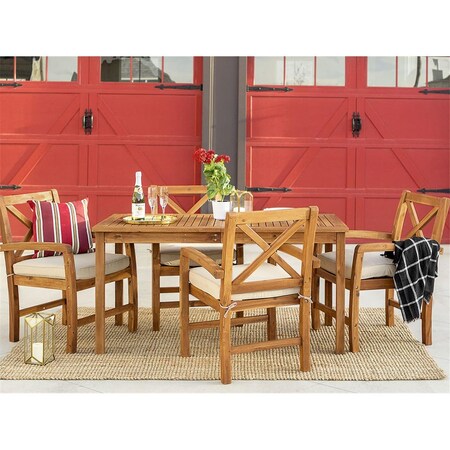 Walker Edison Acacia Wood Simple Patio Dining Set with X-Shaped Back - Brown, 5 Piece, 5PK OW5XSDTBR