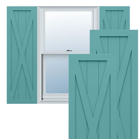 Ekena Millwork True Fit PVC Single X-Board Farmhouse Fixed Mount Shutters, Pure Turquoise, 15W x 49H, PR TFP001FH15X049PT