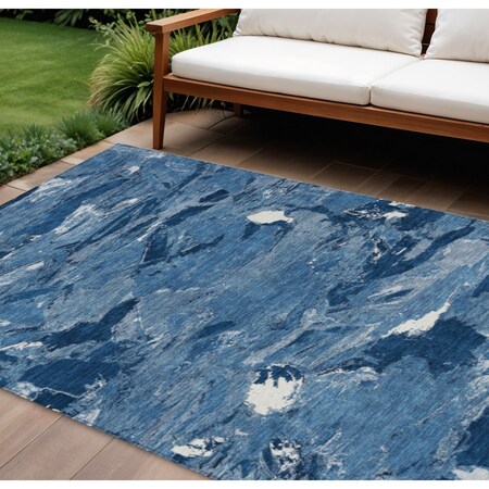 Homeroots 10' X 14' Navy Blue And Blue Abstract Washable Indoor Outdoor Area Rug 609261