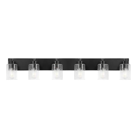 Jonathan Y Irving 40" 6-Light Seeded Glass/Iron Modern Contemporary LED Vanity Light, Black JYL7621B