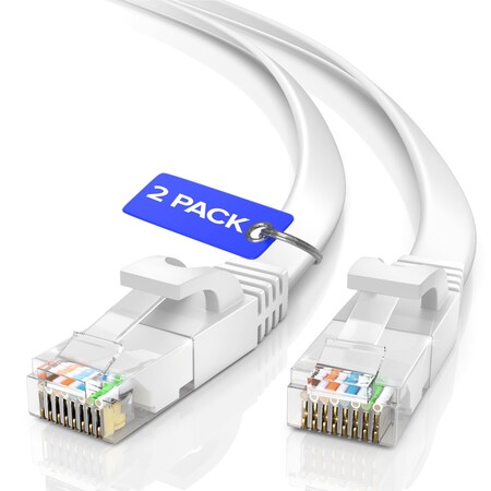 Maximm Cat6 Flat Ethernet Cable 25ft, 2PK, White, 2PK CAT6F-25FTWHITE2PK