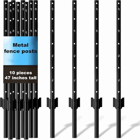 Wrightmaster 1-1/5 in. Dia x 47 in. 9-Gauge Black Heavy-Duty Galvanized Steel Fence U-Post (10-Pack), 10PK ZR-5175P413169