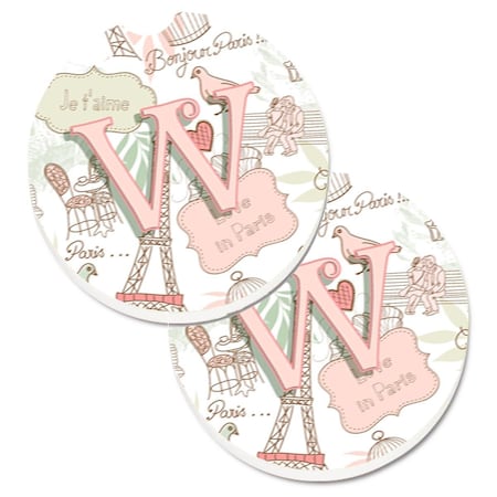 Carolines Treasures Letter W Love in Paris Pink  Cup Holder Car Coaster, PK2 CJ2002-WCARC