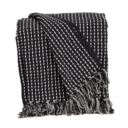 Homeroots 52" X 67" Black and White Woven Cotton Striped Throw Blanket with Tassels 476209