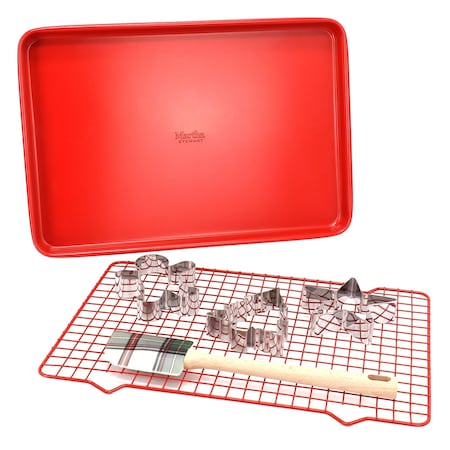 Martha Stewart 6 Piece Carbon Steel Bakeware and Cookie Cutter Set in Red 140355.06