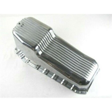 Bous Performance Cast Aluminum Finned Oil Pan for 1980-1985 SBC 283-400 Dipstick on Passenger Side, Fully Polished E44002P