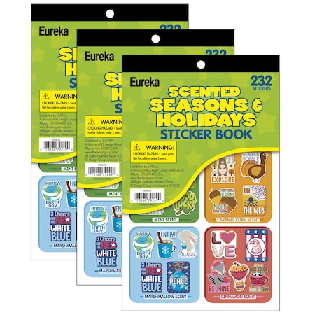 Eureka Seasons & Holidays Scented Stickerbook, 232 Stickers Per Book, 3PK 609623