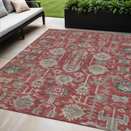Homeroots 5' X 8' Red Beige And Charcoal Oriental Washable Indoor Outdoor Area Rug 582129