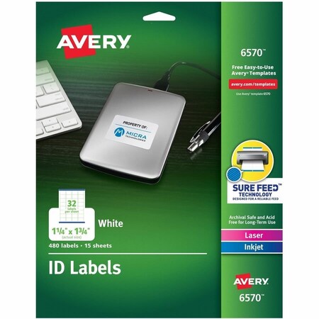 Avery Dennison Permanent I.D. Labels 1.25 Inch x 1.75 Inch 480 Label Multipurpose Label 6570 6570