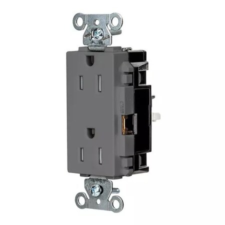 Hubbell Wiring Device-Kellems Straight Blade Receptacle, 5-15R, 15 A, 125V AC, 2 Pole, 3 Wire, Surface Mount, Grounded HBL2152STGYTR