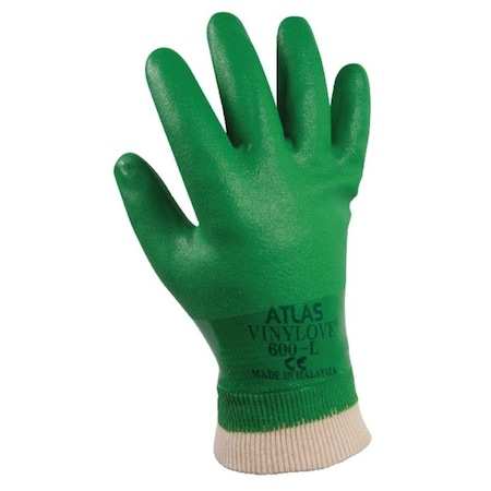 Showa Atlas Showa Coated Gloves, L, Knit Wrist Cuff, PVC, Green 600L-09.RT