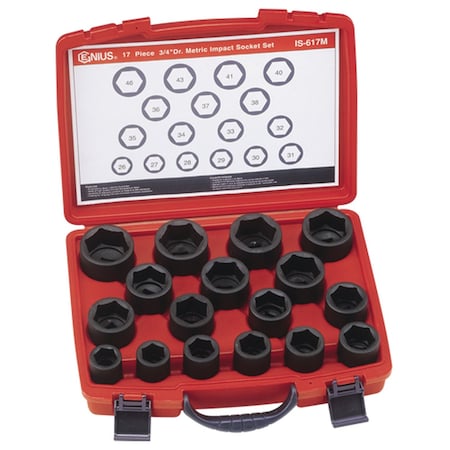 Genius Tools 17 Piece 3/4in Dr. Metric Impact Socket Set IS-617M