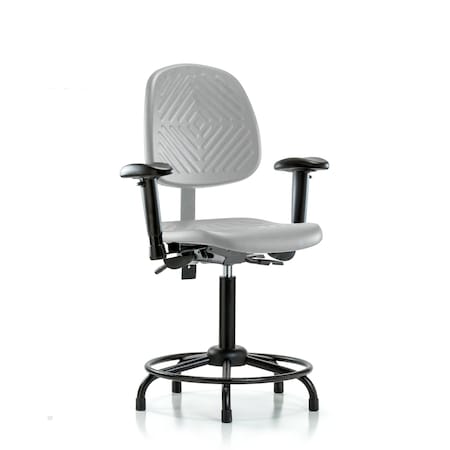 Blue Ridge Ergonomics Poly Chair with RT Base-Med Ben Ht with Med Back, Seat Tilt, Adj Arms, &Stationary Glides in Gray Poly PMBCH-MB-RT-T1-A1-RG-GRY