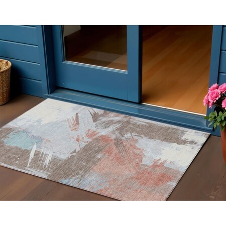 Homeroots 3' X 5' Taupe Copper And Ivory Abstract Washable Indoor Outdoor Area Rug 618496