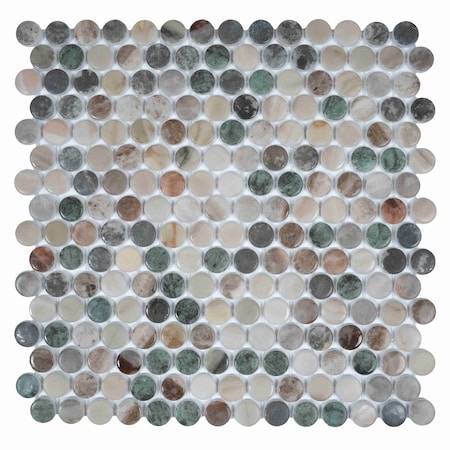 Apollo Tile Lucenza 12x12 in. Green Beige Matte Recycled Glass Penny Round Mosaic Tile (10.56 sq ft/case) 12PK APLGIO88SWRPENA