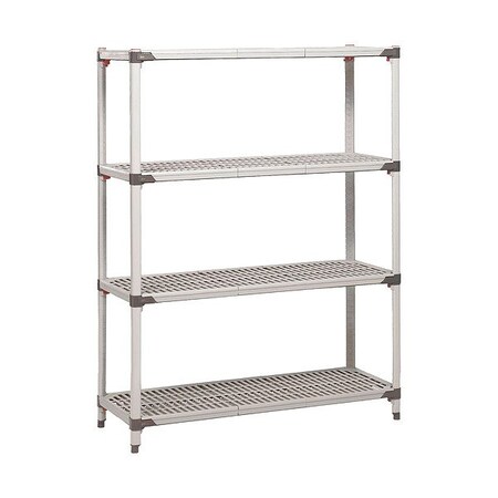 Metro Freestanding Plastic Shelving, Open Style, 24 in D, 72 in W, 62 in H, 4 Shelves, Blue/Taupe Q576G3