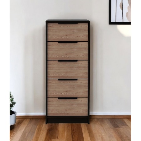 Homeroots 18" Brown and Black Five Drawer Standard Chest 544007