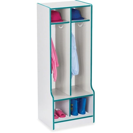 Jonti-Craft Rainbow Accents 2 Section Coat Locker with Step, Teal 4682JCWW005