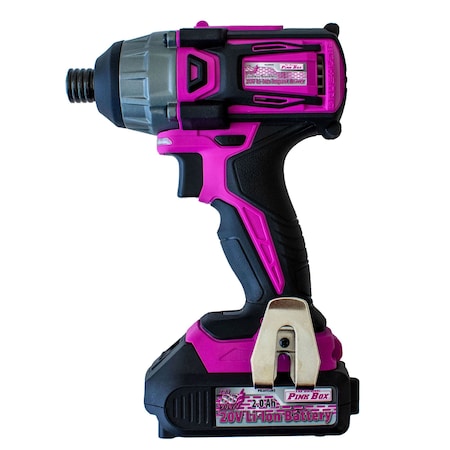 The Original Pink Box 20-Volt Lithium-Ion Brushless Cordless 1/4-Inch Impact Driver with 2Ah Battery, Pink PB20VDVR_2AH_CHRGR