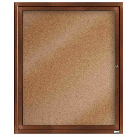 Aarco Enclosed Natural Pebble Grain Cork Bulletin Board w/ Walnut Wood Look Finish Al Frame, 36''Hx30''W DCCWW3630R