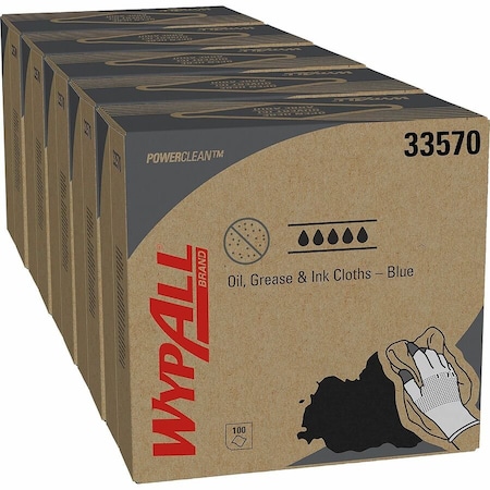 Wypall Oil, Grease & Ink Cloths, Pop-Up Box, Lint-Free, Blue, 100 Sheets/Pack, 5 Packs/Case 33570