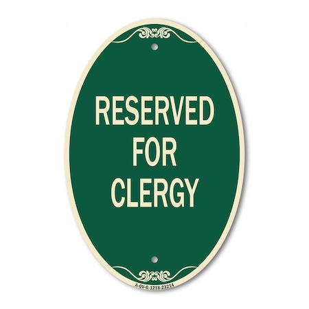 Signmission Reserved for Clergy, 12 Inch X 18 Inch Architectural Oval, Heavy Gauge Aluminum A-OV-G-1218-23214