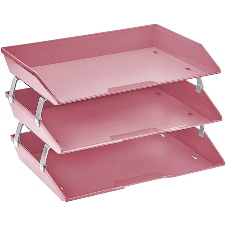 Acrimet Facility 3 Tier Letter Tray Side Load Letter Size Desktop File Organizer Plastic Solid Pink 255.9