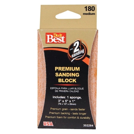 Do It Best Premium 3'' x 5'' x 1'' 180 Grit Medium Sanding Sponge 7365004
